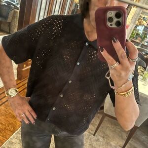 Wild Fable
Crochet short sleeve button up coverup 
Size M